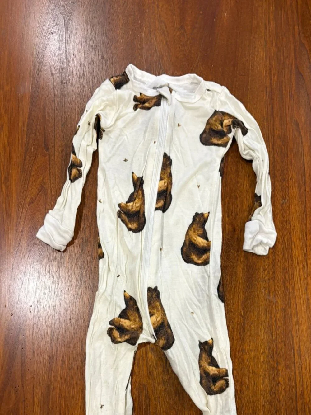 Milk Barn bamboo sleeper, bears on ivory background, size 3-6 months